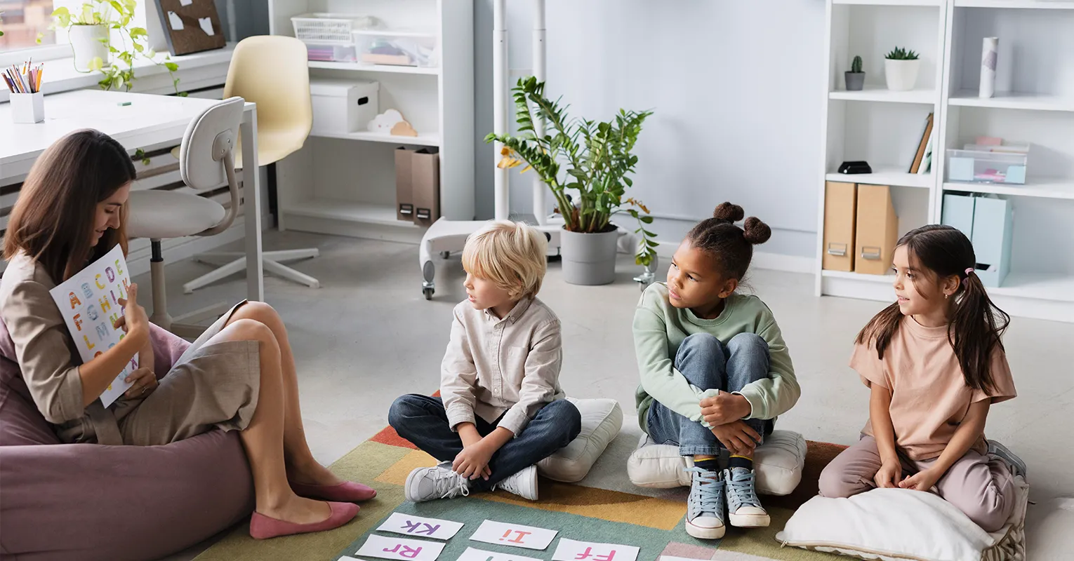 Speech therapist working with a child